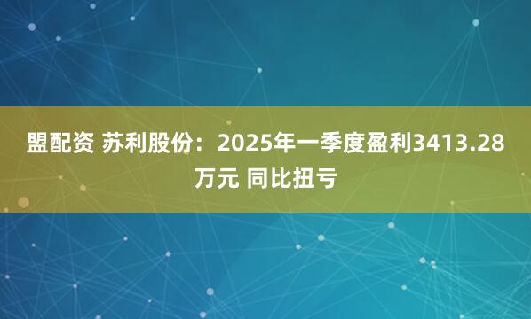 盟配资 苏利股份：2025年一季度盈利3413.28万元 同比扭亏